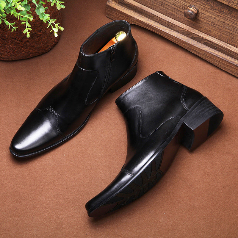 Korean Style Men’s Leather Martin Boots, Side Zipper