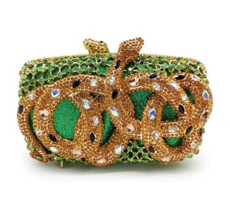 Python Diamond-studded Dinner Bag Magnetic Clasp Chain Clutch
