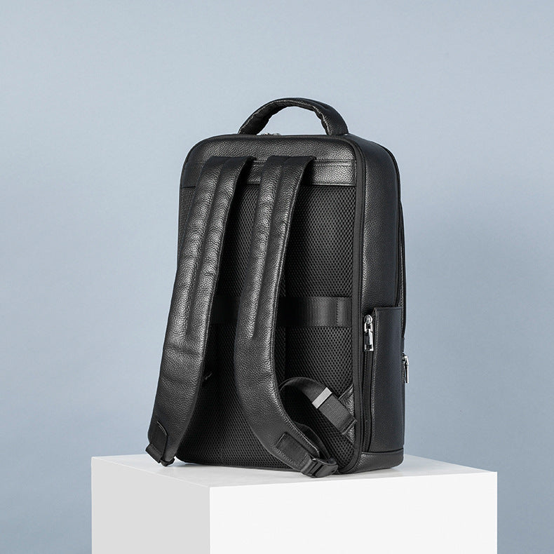 Men’s Business Leather Backpack, USB, 15.6" Laptop