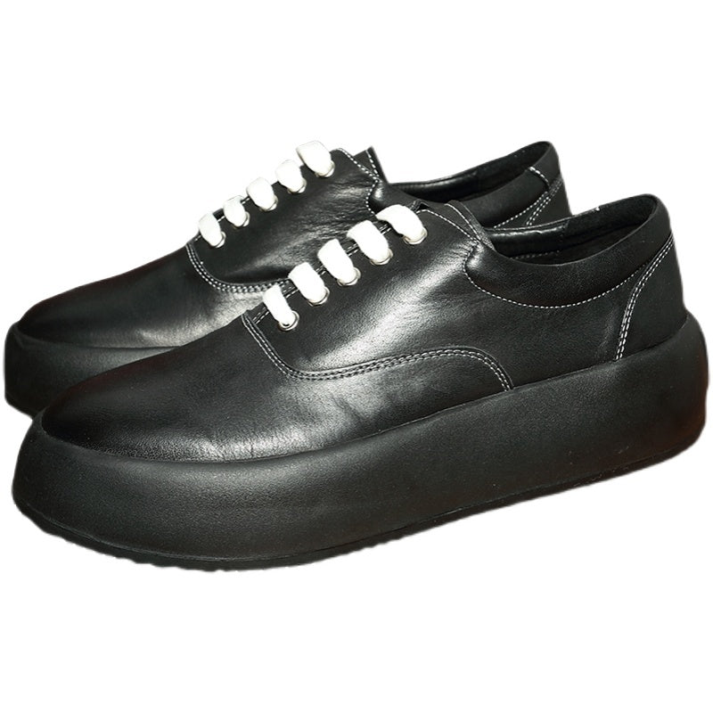Korean Men’s Leather Muffin Shoes, Thick Mid Heel
