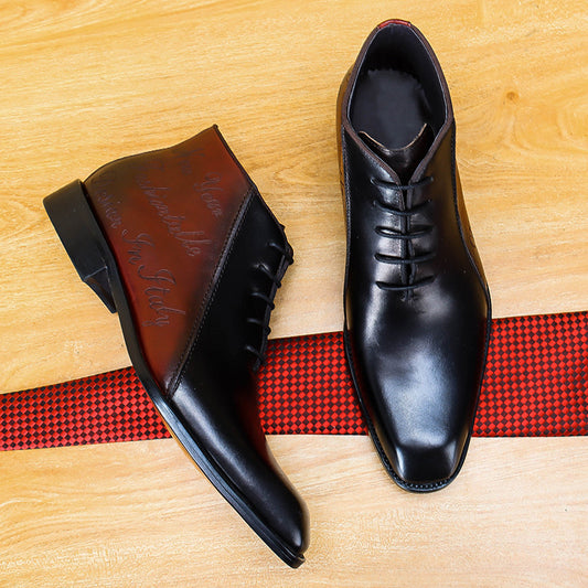 Men’s Bicolor Cowhide Business Martin Boots, Low Heel
