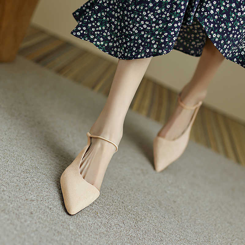 Leather Semi-Toe Buckle Sandals - Medium Stiletto Heel