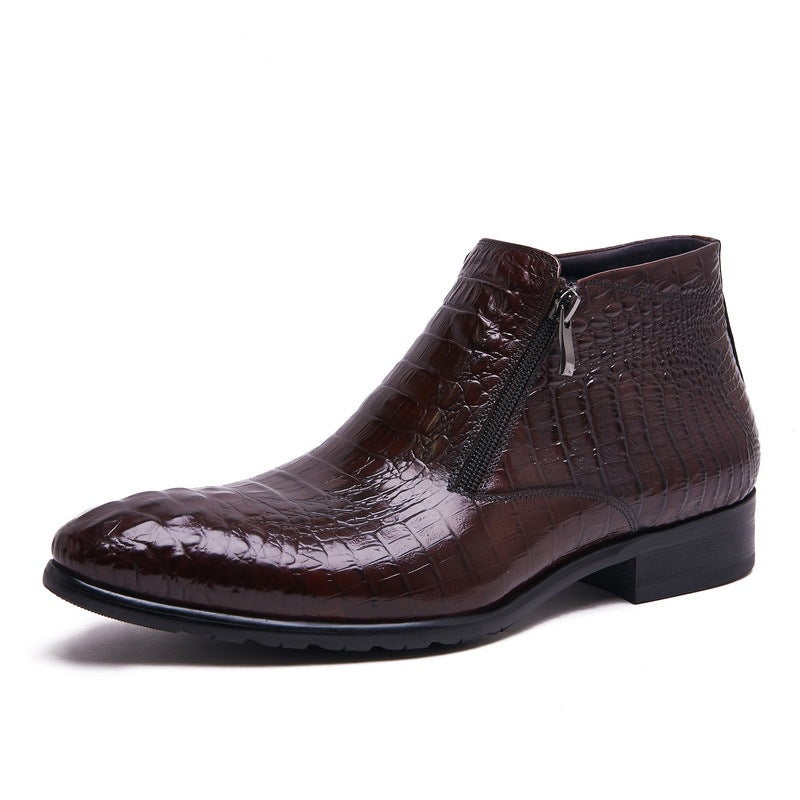 Men’s High-top Formal Business Leather Boots, Black/Brown