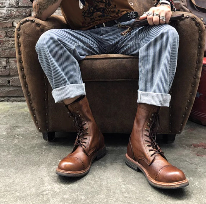 American Retro Leather Desert Martin Boots | Low Heel