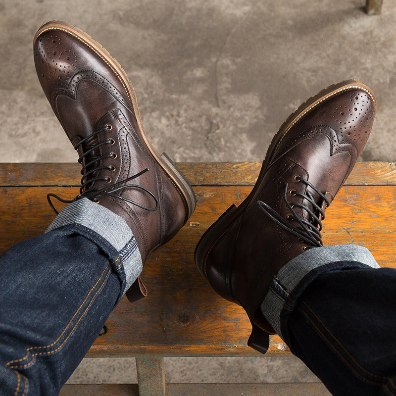 Men's British Brock Martin Boots Leather Rubber Sole