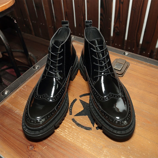 Gradient Green High-Top Brogue Shoes | Leather & Pigskin