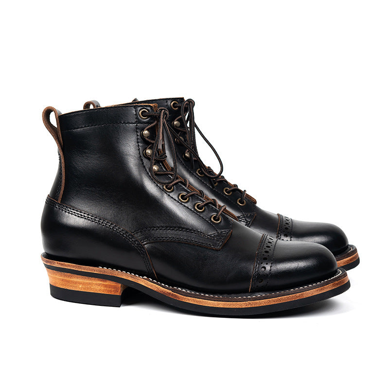 Men's Tooling Cowhide Winter Leather Boots, Waterproof