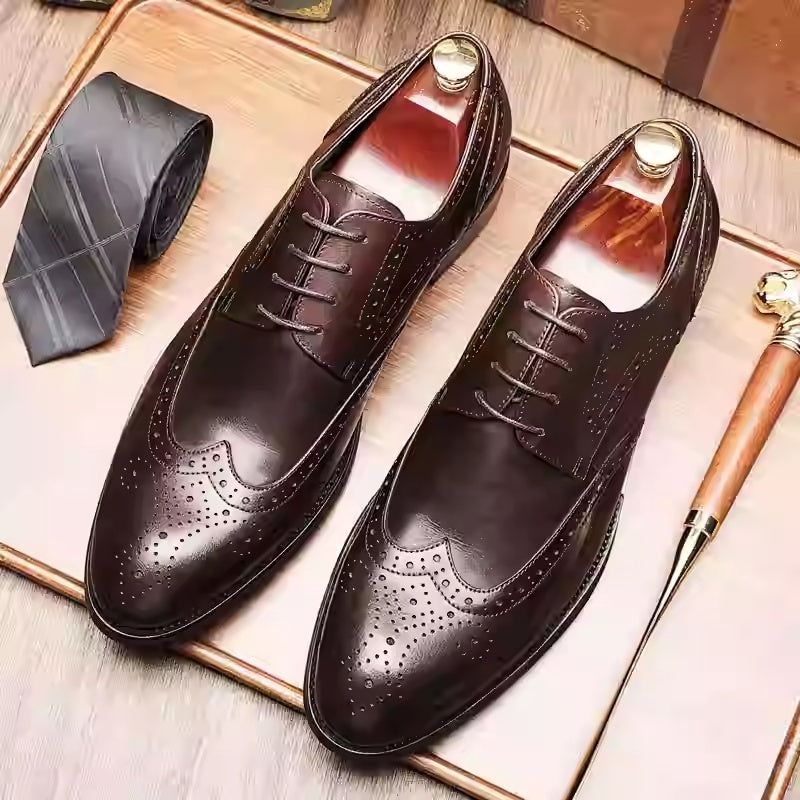 Men's British Pointed Toe Formal Wedding Brogue Shoes