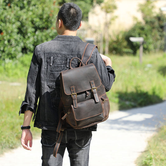 Men’s Handmade Crazy Horse Leather Backpack, 20L