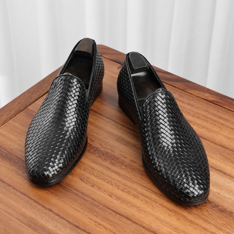 Men’s Cowhide Woven Slip-On Business Leather Shoes