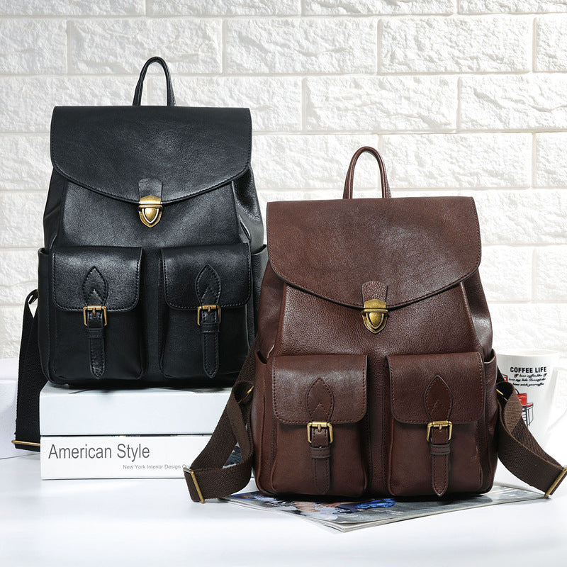 Men's Vintage Leather Waist Bag - Coffee & Black