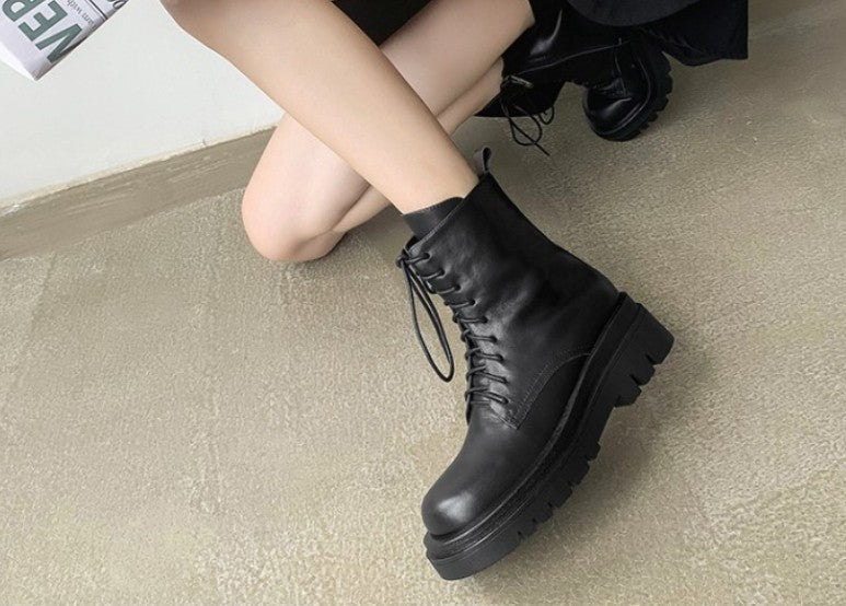 Wool Fur Sheepskin Martin Boots with Side Zipper