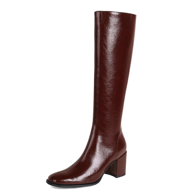 Women’s Genuine Leather High Tube Boots with Zipper