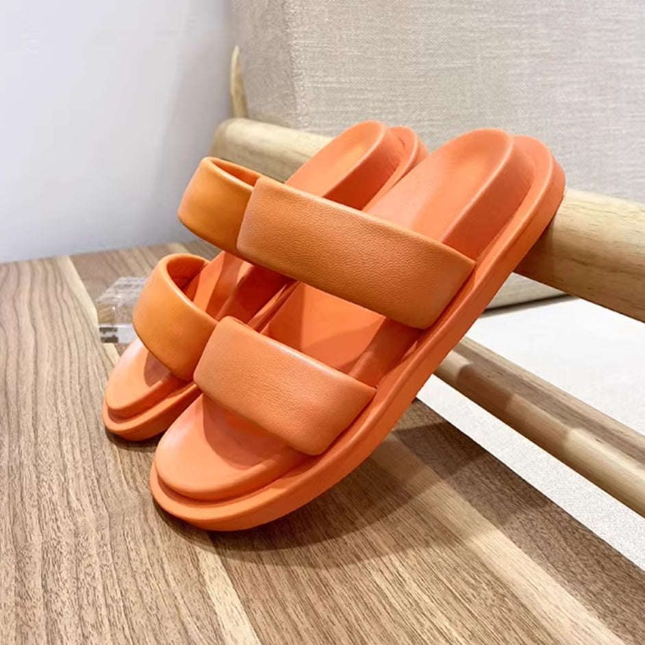Genuine Leather Candy-colored Flat Slippers