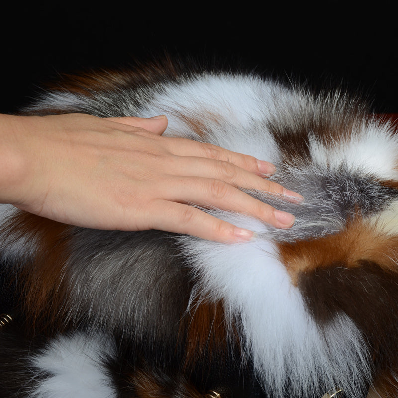 Medium Cowhide Handbag with Silver Fox Fur Stripe