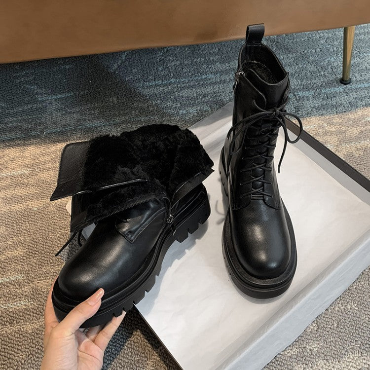 Wool Fur Sheepskin Martin Boots with Side Zipper