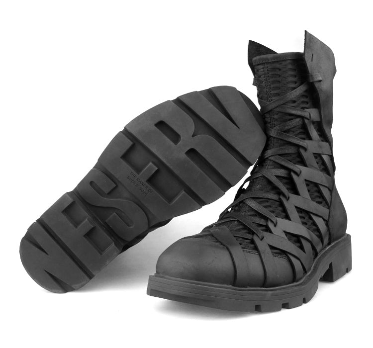 Men's Splicing Crazy Horse Leather Martin Boots, Black