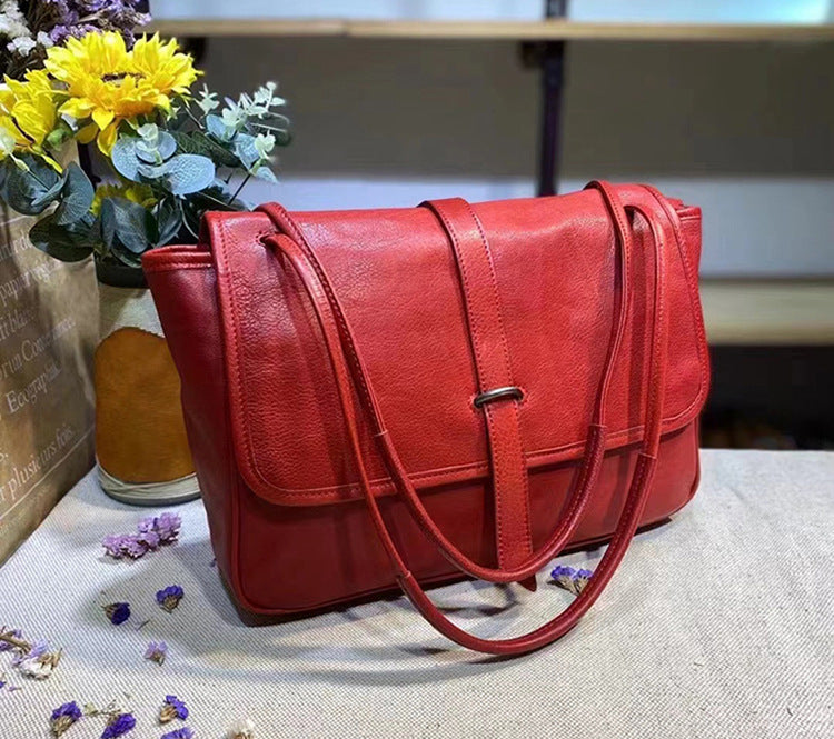 Vegetable Tanned Leather Large Capacity Single Shoulder Retro Messenger Bag