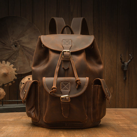 Handmade Crazy Horse Leather Medium Backpack, Vintage