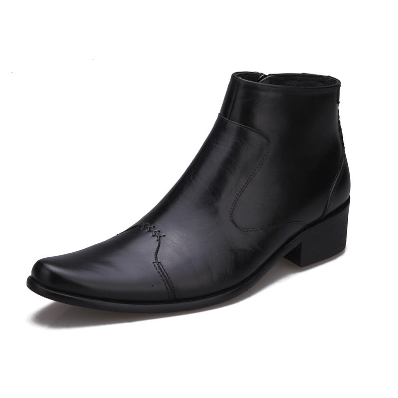 Men's Korean Style Martin Boots, Leather, Thick Heel