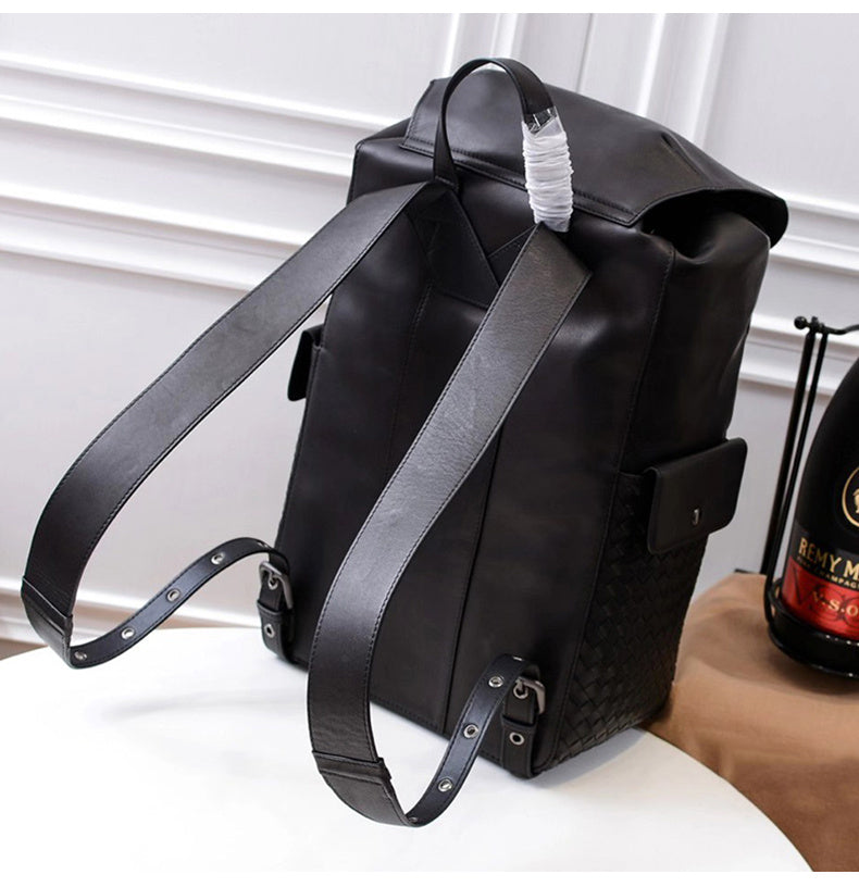 Fashion Men's Braided Cow Leather Large Backpack
