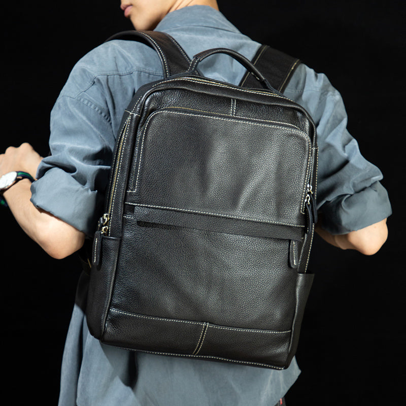 Retro Cowhide Leather Business Backpack, Zipper Closure