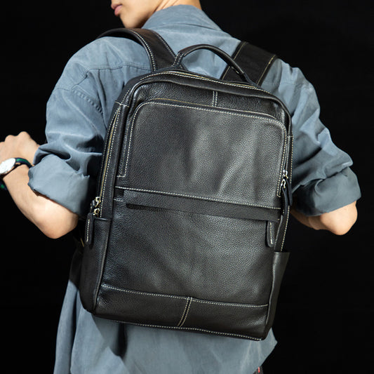 Retro Cowhide Leather Business Backpack, Zipper Closure