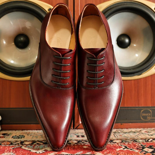 Goodyear Handmade Wine Red Pointed Toe Men's Shoes