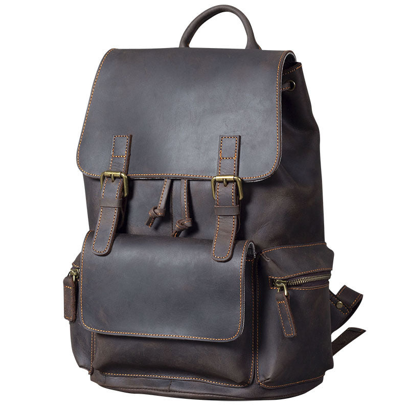 Men’s Handmade Crazy Horse Leather Backpack, 20L