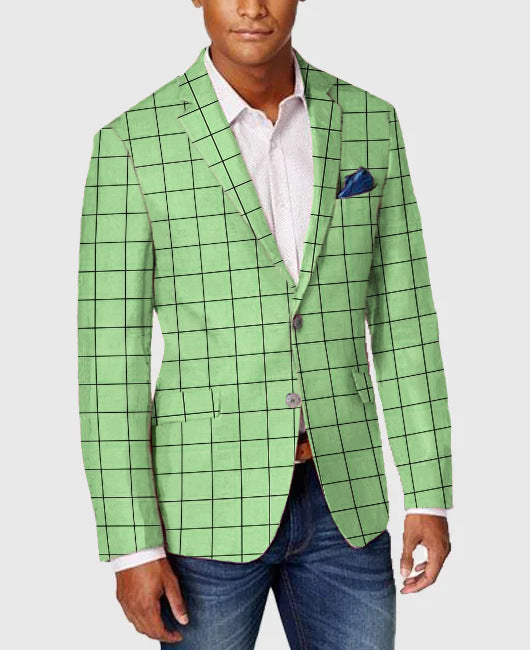 Men's Slim Fit Plaid Two-Button Single Blazer