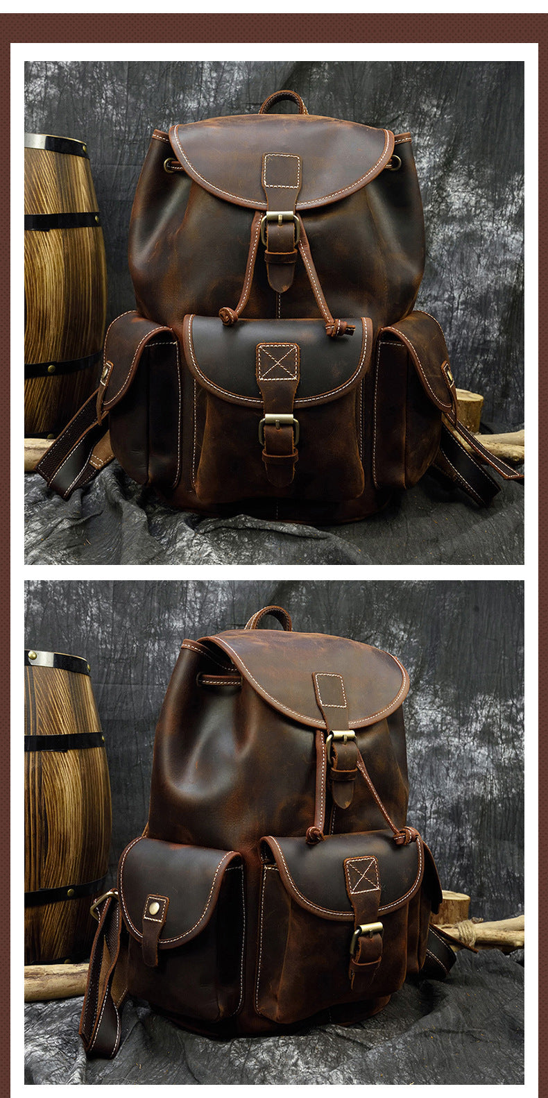 Retro Men’s First Layer Cowhide Casual Backpack 18"