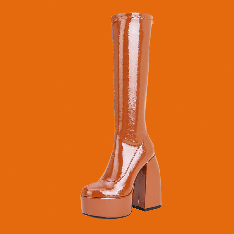 Chunky Heel Over-the-Knee Platform Stretch Fringe Boots
