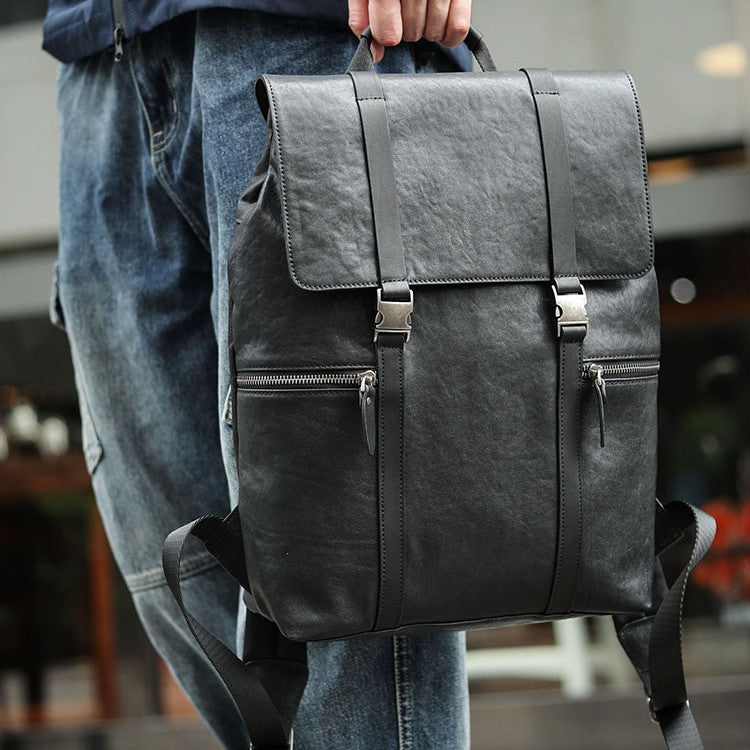 Business Cowhide Leather Backpack 16” Large Capacity