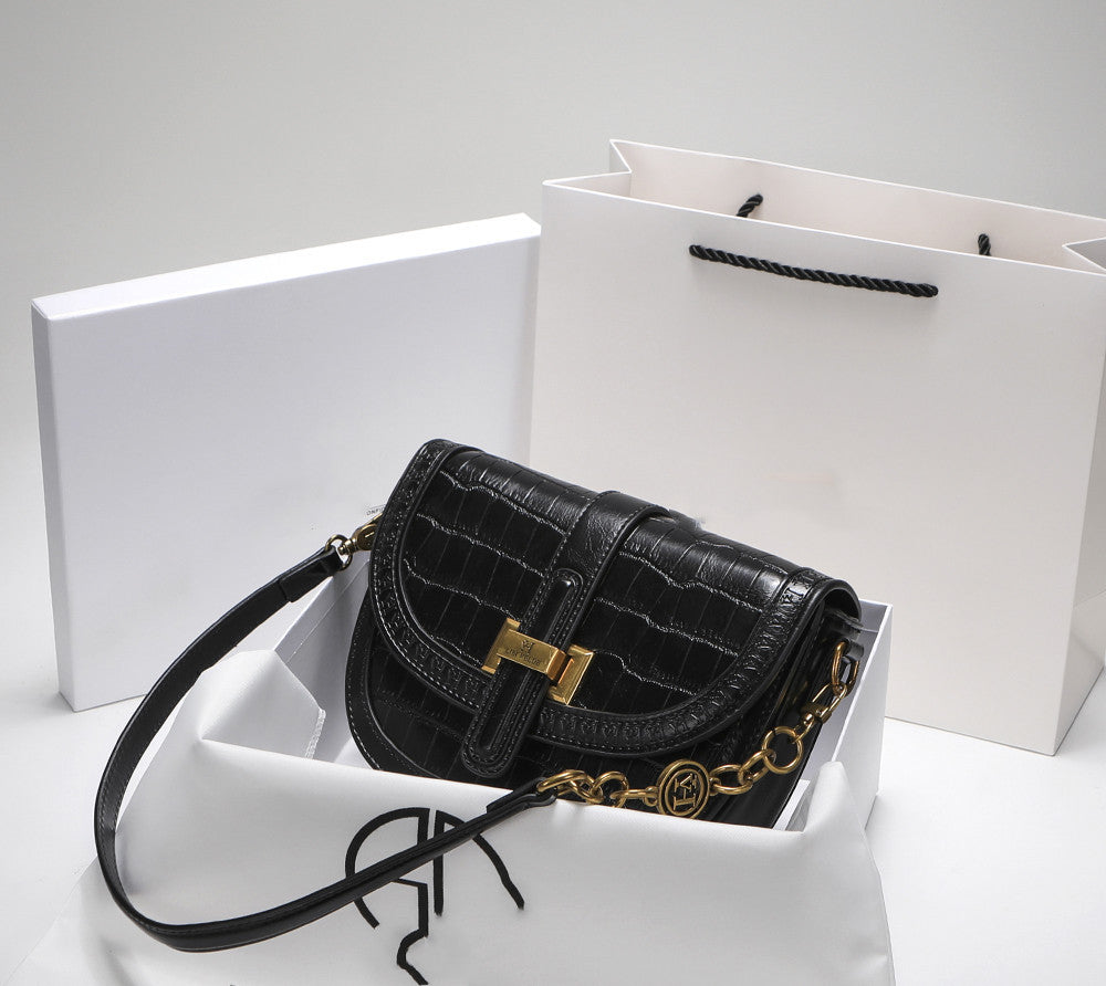 Women's Cowhide One Shoulder Crossbody Bag - Black Pink
