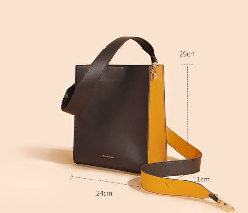 Women's Leather Bag with Wide Contrast Shoulder Straps