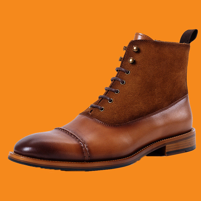 Brown leather boot on an orange background