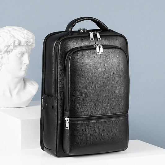 Men’s Business Leather Backpack, USB, 15.6" Laptop