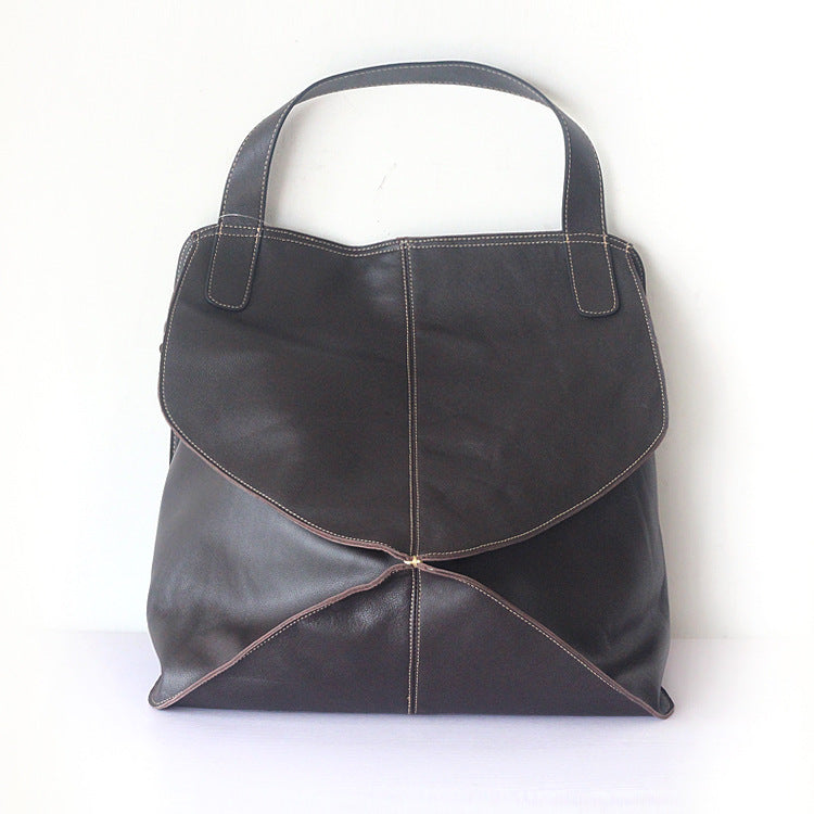 First Layer Cowhide Large Geometric Stitch Bag