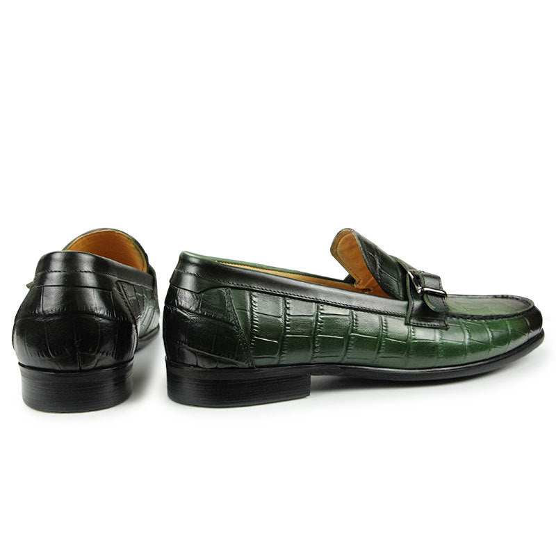 Men’s Slip-On Casual Cowhide Peas Shoes, Green/Black