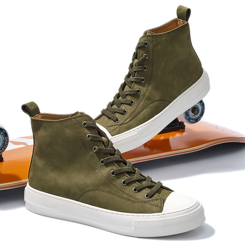 Genuine Leather Retro Japanese-Korean Mid-Top Shoes
