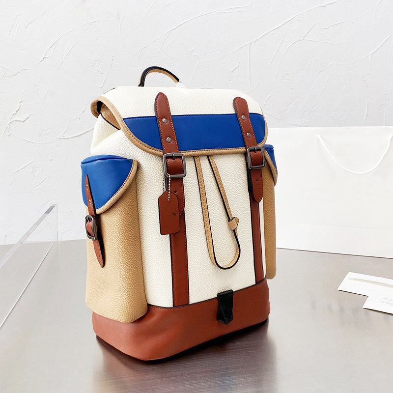 Contrast Color Large Canvas Backpack with Drawstrings