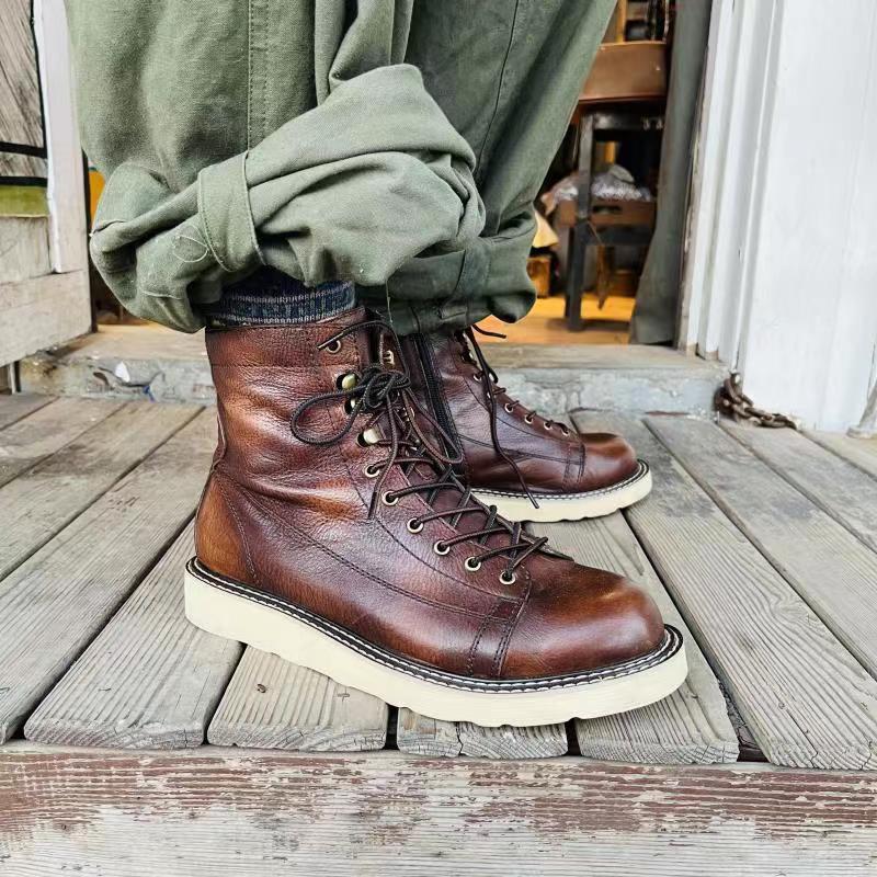 British Plus Velvet Leather Mid-Top Boots Coffee