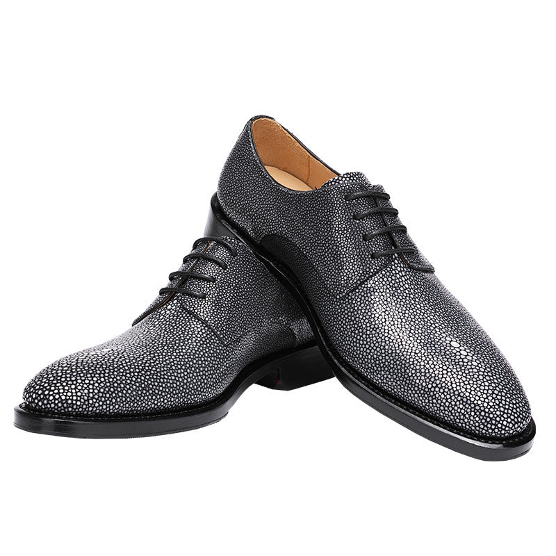 Silver Pearl Fish Skin Men's Lace-Up Leather Shoes