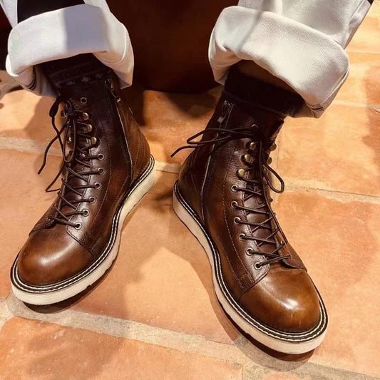 British Plus Velvet Leather Mid-Top Boots Coffee