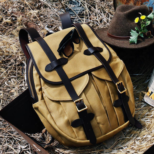 American Retro Heavy Oil Wax Canvas Backpack, Khaki