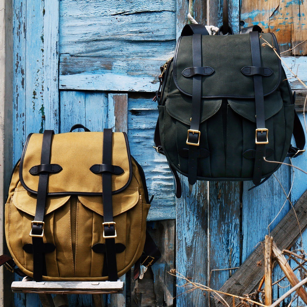 American Retro Heavy Oil Wax Canvas Backpack, Khaki
