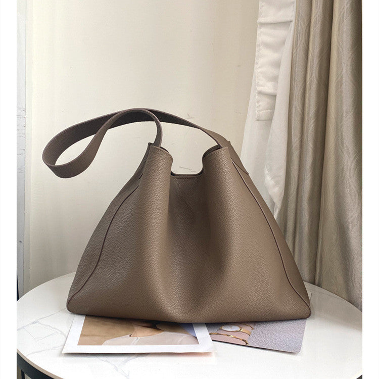 Women's Large Genuine Leather Bucket Bag - Street Style