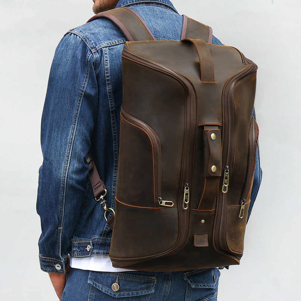 Men’s Retro Genuine Leather Backpack, Solid Color