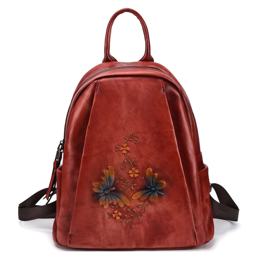 Women's Retro Cowhide Leather Backpack, Medium Size