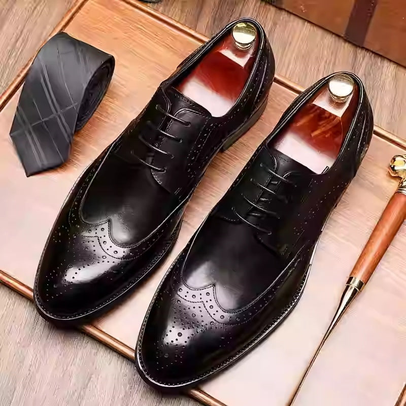 Men's British Pointed Toe Formal Wedding Brogue Shoes